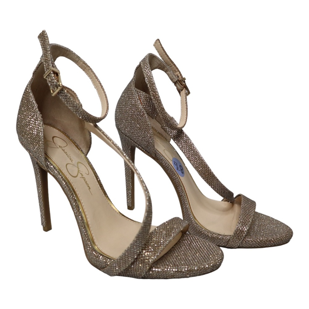 Jessica Simpson Rayli 2 Light Gold Heeled Sandal Open Toe with Ankle Strap, 8.5